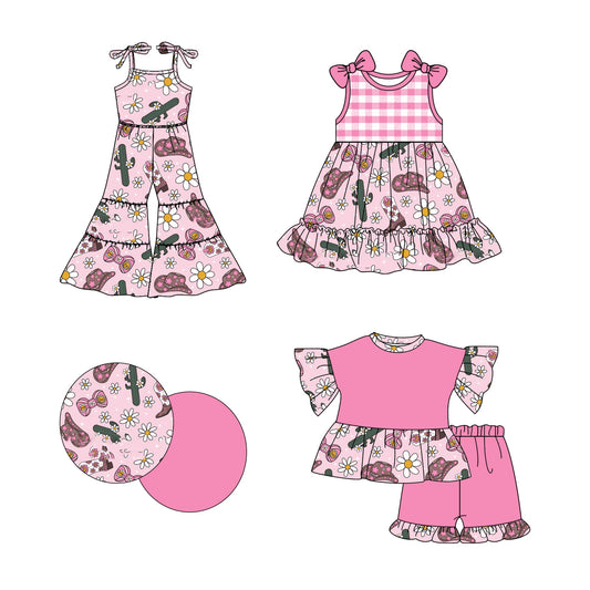 Baby Girl Western Hats Flower Sibling Jumpsuit Dress Set ( Moq 5 Each Style ) 2.19
