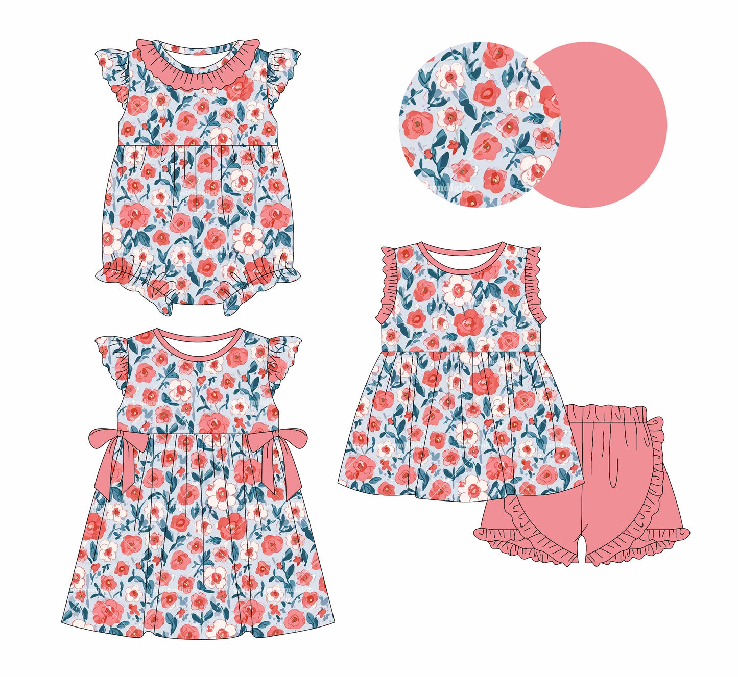 Baby Girl Flower Sibling Romper Dress Set ( Moq 5 Each Style ) 1.3