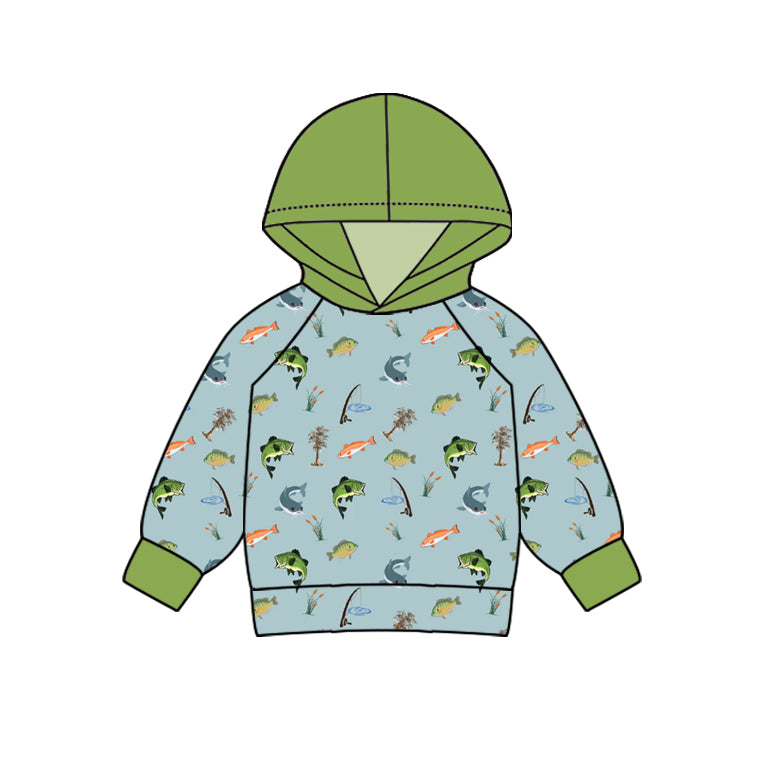 Baby Boy Kids Toddler Long Sleeves Green Hoodie Fishing Shirt Tops