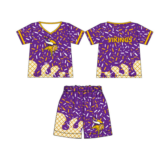 (Moq 5) Baby Boy Short Sleeves Shirt Shorts Set Purple Team Clothes