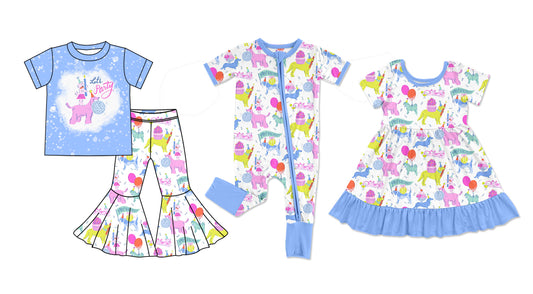 Baby Girl Short Sleeves Dog Sibling Birthday Romper Dress Clothes Set ( Moq 5 Each Design )