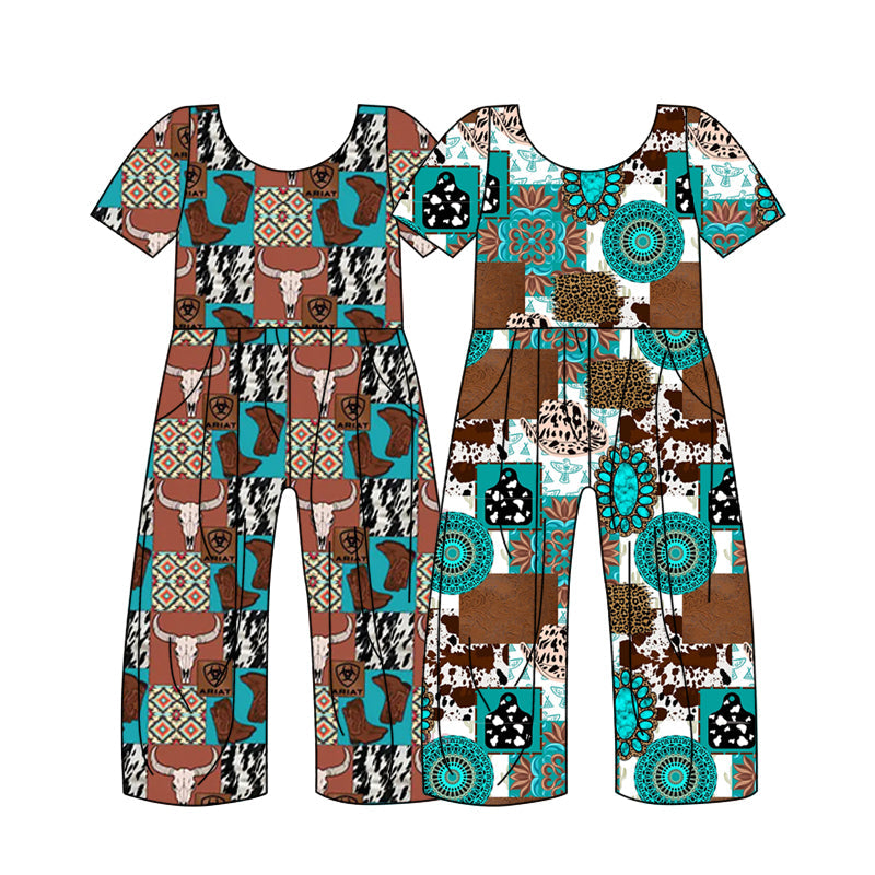 Baby Girl Short Sleeves Western Cow Sibling Jumpsuit ( Moq 5 Each Style ) 12.20