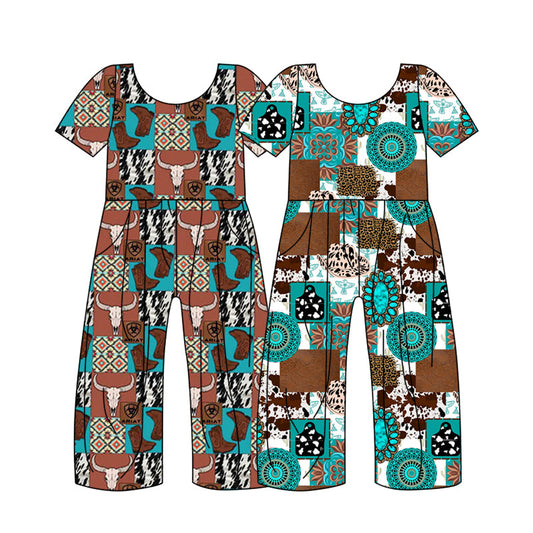 Baby Girl Short Sleeves Western Cow Sibling Jumpsuit ( Moq 5 Each Style ) 12.20