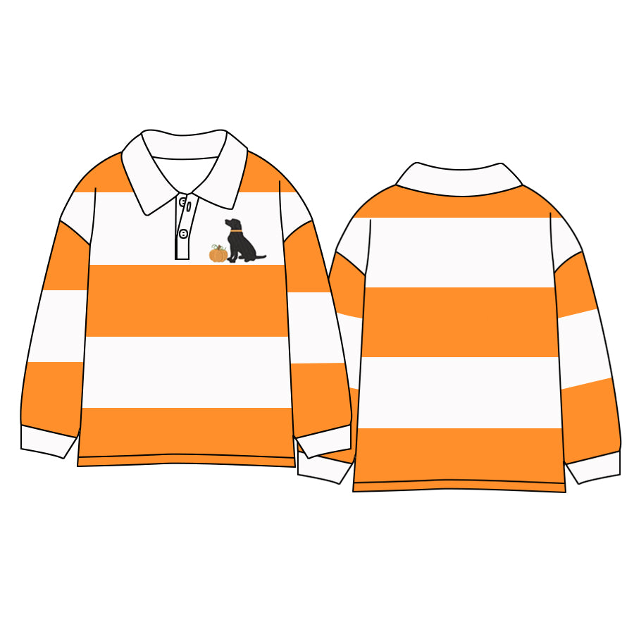 Baby Boy Long Sleeves Dog Pumpkin Orange Stripes Shirt