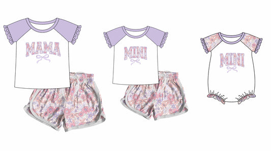 Baby Girl Adult Women Mama Mini Flower Purple Bow Sibling Family Romper Set ( Moq 5 Each Style ) 12.10