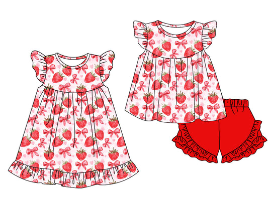 Baby Girl Short Sleeves Strawberry Bows Sibling Dress Set ( Moq 5 Each Style ) 12.30