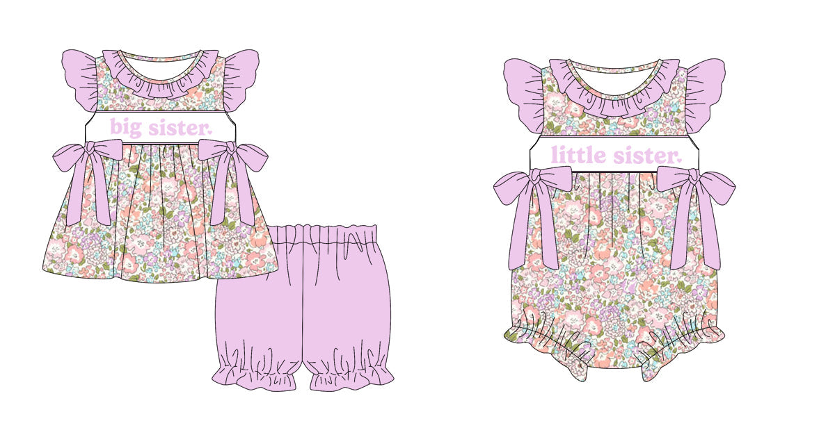 Baby Girl Purple Bows Big Little Sister Flower Sibling Romper Set ( Moq 5 Each Style ) 12.27