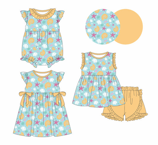 Baby Girl Starfish Shells Ruffle Sibling Romper Dress Set ( Moq 5 Each Style ) 2.12