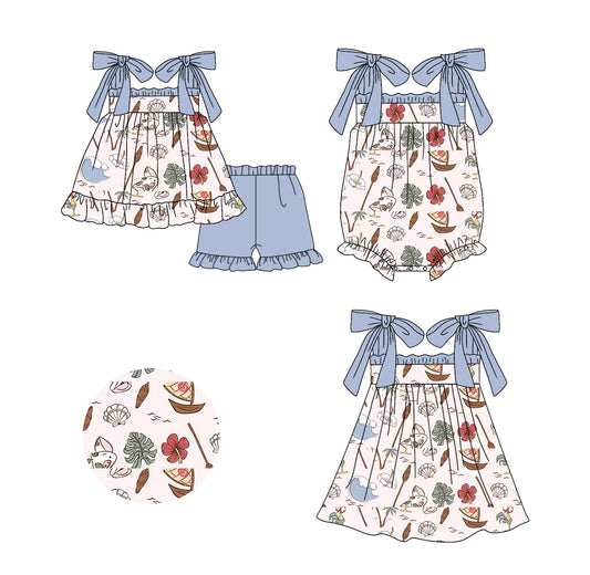 Baby Girl Pig Flower Cartoon Sibling Matching Romper Dress Clothes Set ( Moq 5 Each Design )