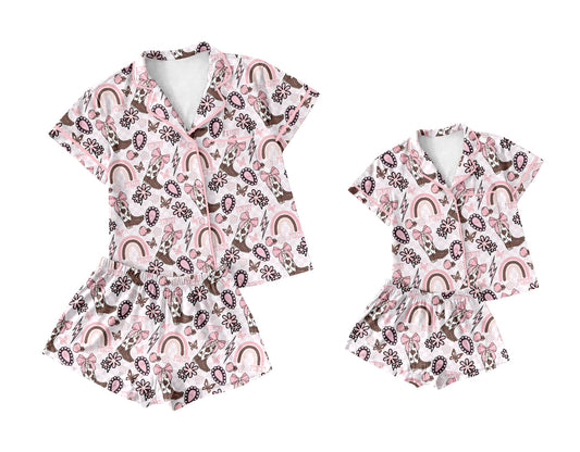 ( Moq 5 Each Style ) Baby Girl Adult Women Western Pink Bows Boots Sibling Mommy And Me Family Pajamas Set 3.26