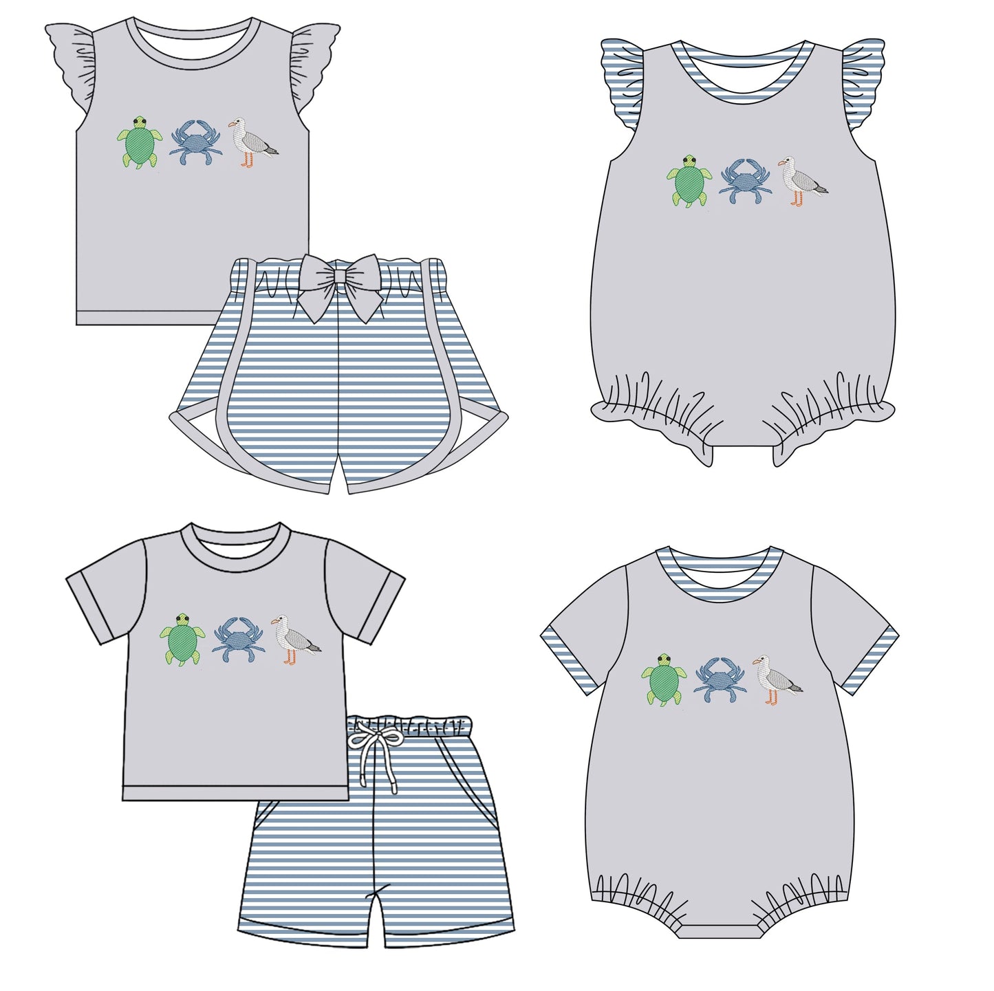 Baby Boy Girl Turtle Crab Duck Sibling Romper Set ( Moq 5 Each Style ) 12.19