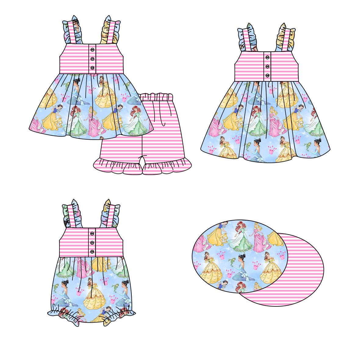 Baby Girl Princess Pink Stripes Sibling Romper Dress Set ( Moq 5 Each Style ) 1.16