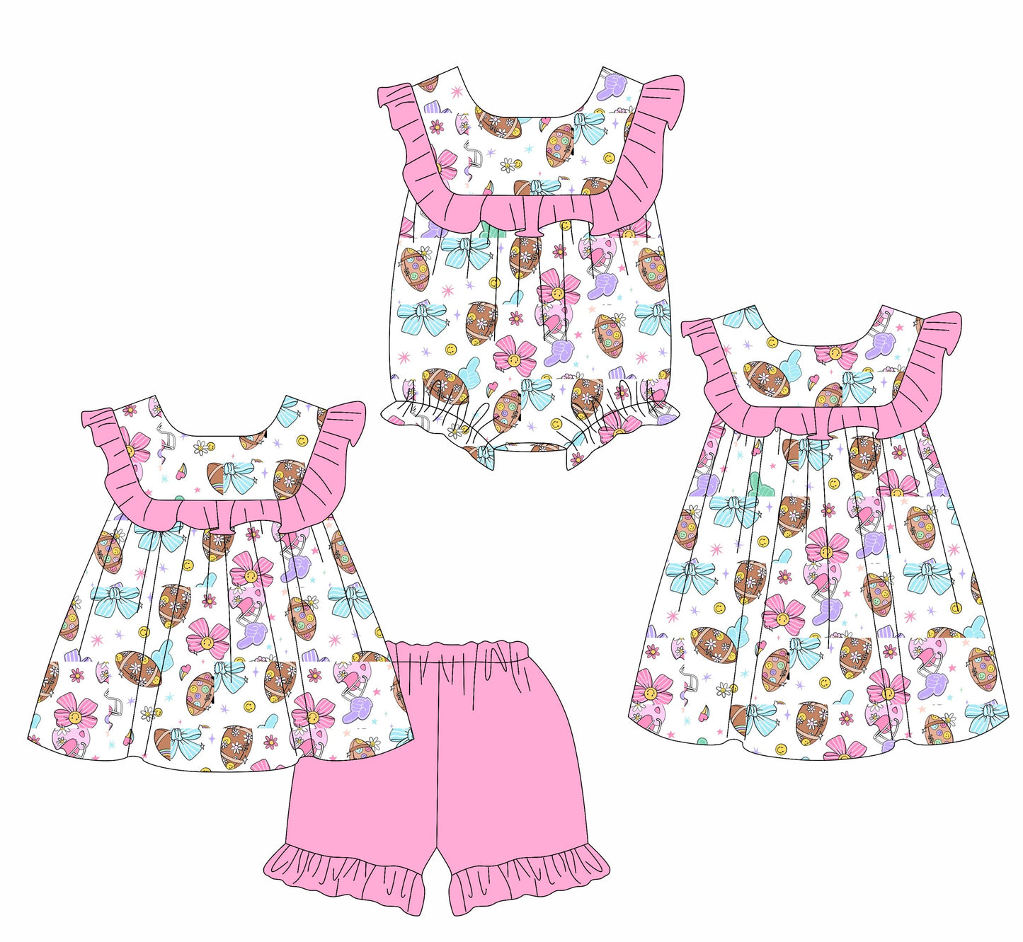 Baby Girl Football Bows Flower Sibling Romper Dress Set ( Moq 5 Each Style ) 3.1