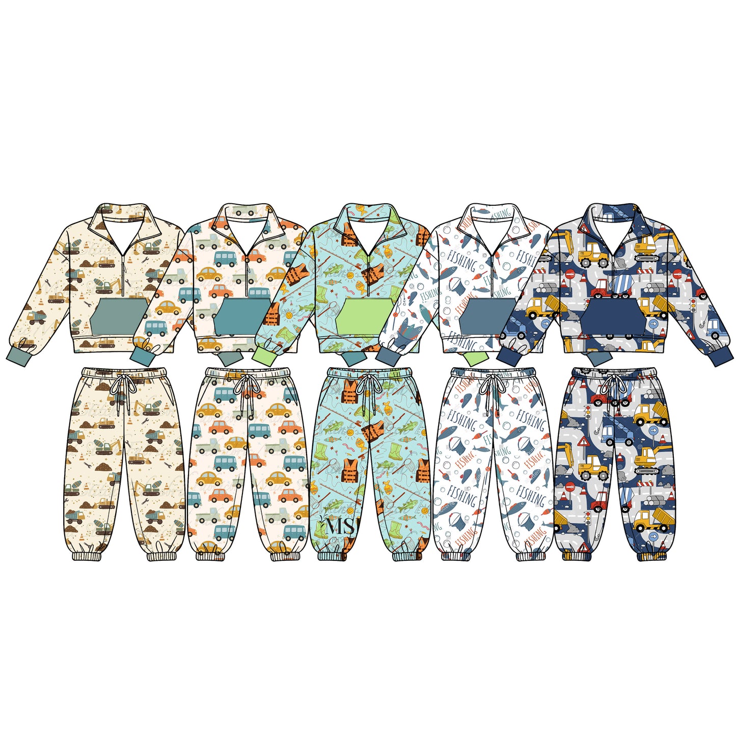 ( Moq 5 Each Style ) Sibling Baby Boys Kids Long Sleeves Zipper Pullovers Pockets Pants Sets Clothes