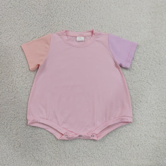 Baby Girls Infant Short Sleeves Pink Cotton Bubble Romper Clothes RTS