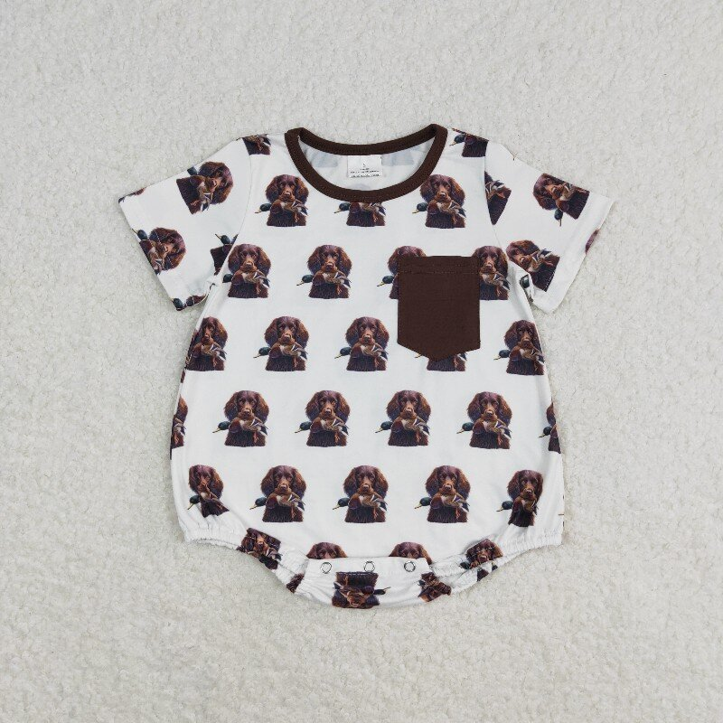 Baby Boy Short Sleeves Dogs Sibling Romper Set