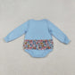 Baby Girl Blue Long Sleeves Floral Embroidery Bow Pumpkin Ruffle Bubble Fall Romper RTS