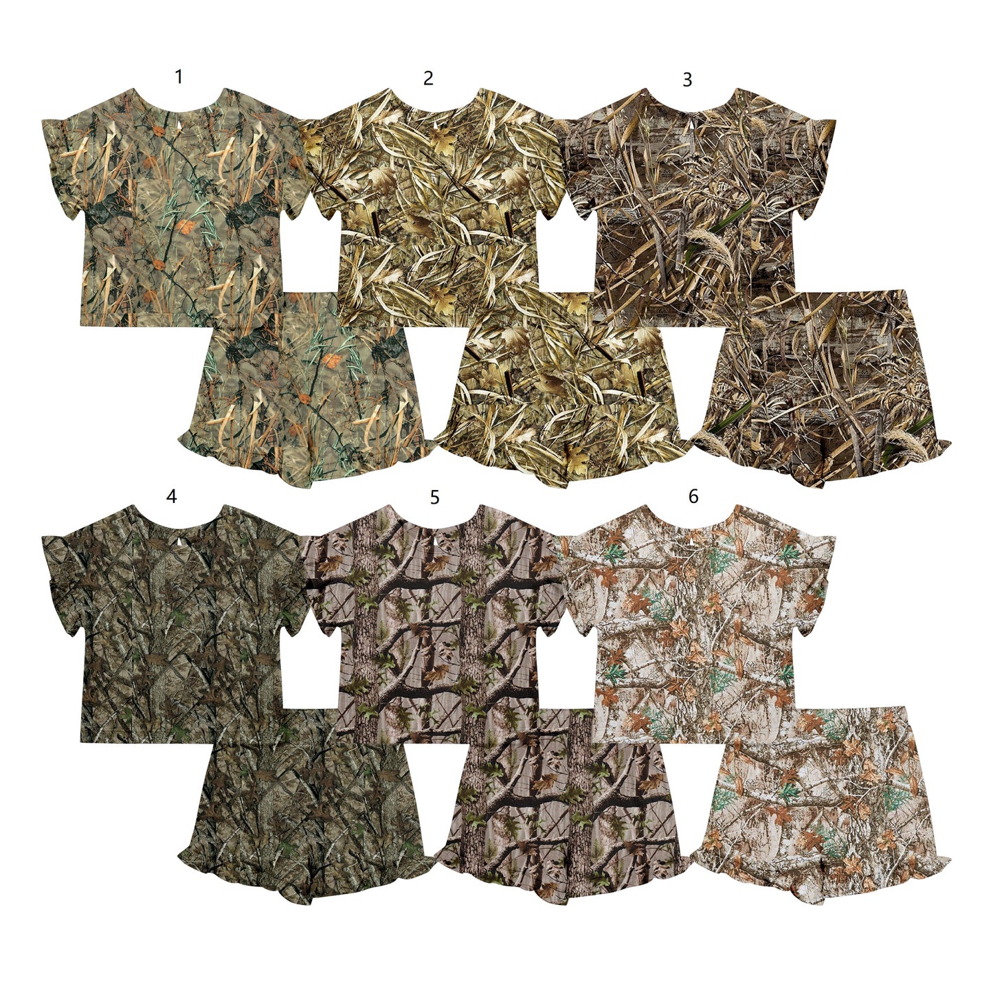 ( Moq 5 Each Style ) Sibling Baby Girls Kids Short Sleeves Camo Shirts Shorts Summer Sets