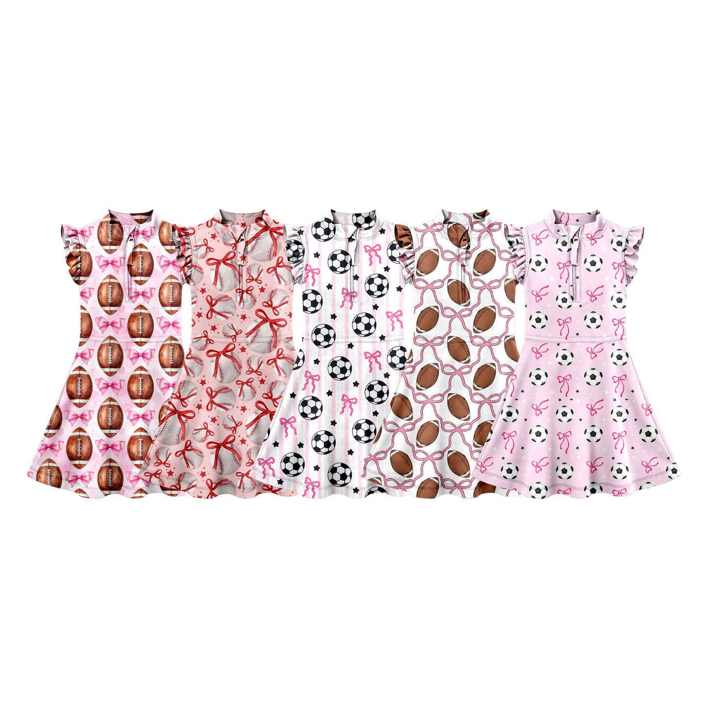 ( Moq 5 Each Style ) Sibling Baby Girls Kids Sleeveless Football Bows Zipper Dresses Summer Clothes