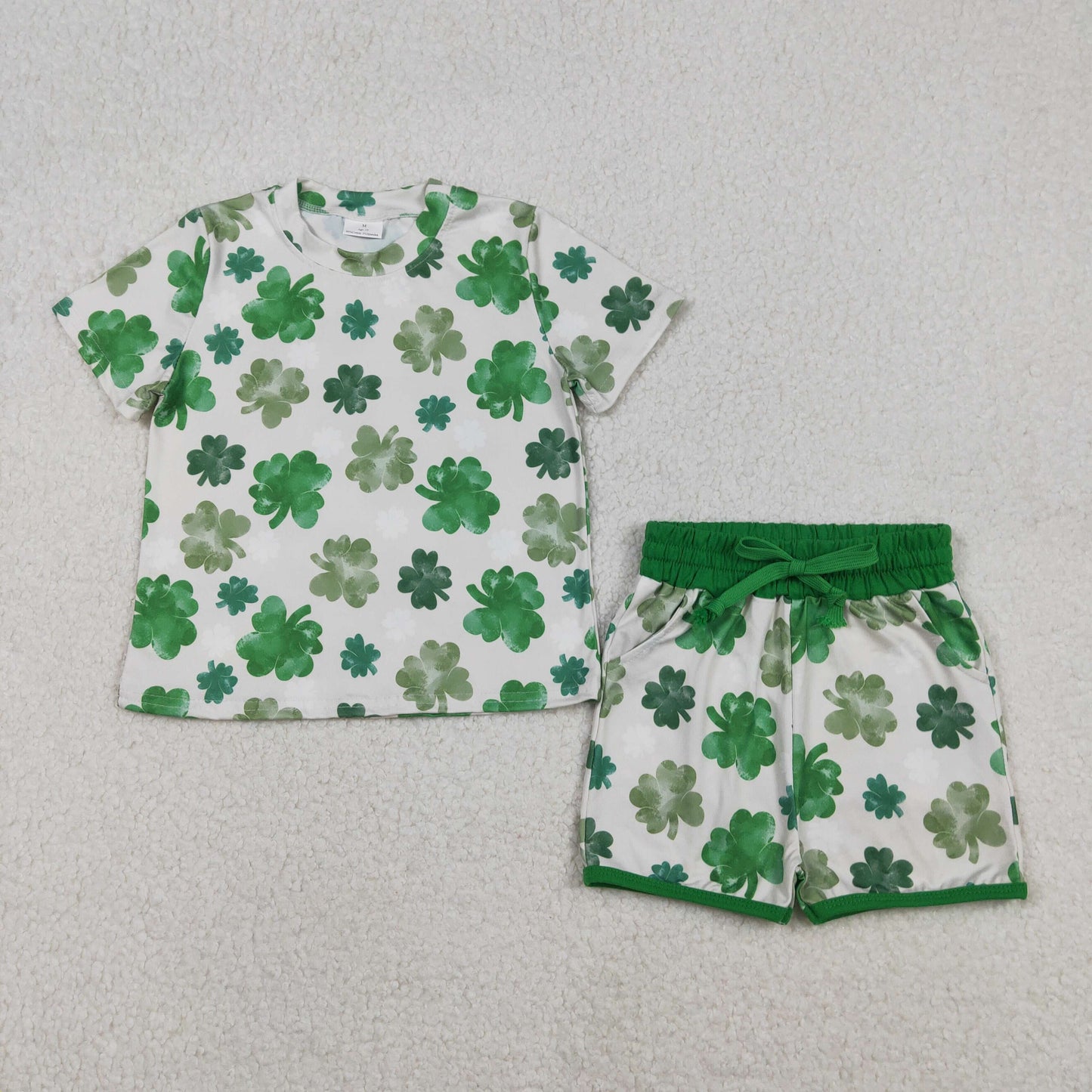 Baby Kids Short Sleeves Clovers Shirt Pockets Shorts St Patrick Green Set RTS