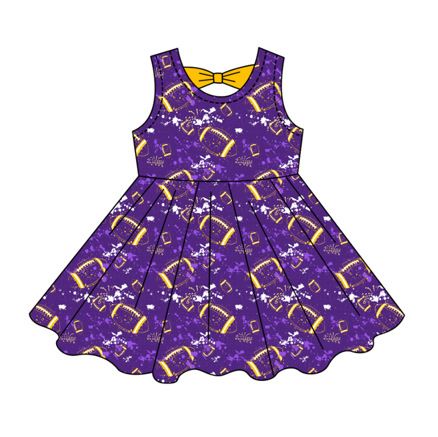 ( Moq 5 Each Style ) Baby Boys Girls Kids Football Sibling Shorts Romper Bows Dresses Set Team Purple Clothes