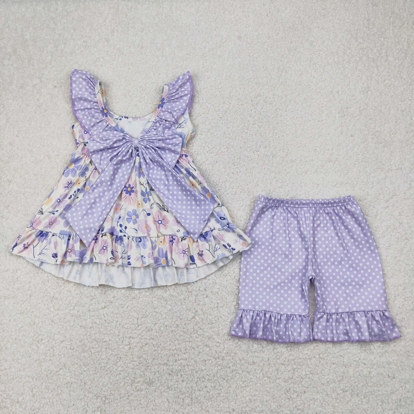 Baby Girl Sleeveless Purple Flower Sibling Ruffle Set Romper Clothes RTS