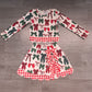 ( No moq ) Preorder Baby Girls Kids Christmas Bows Shirt Scallop Skirt Shorts Yoga Active Set Clothes