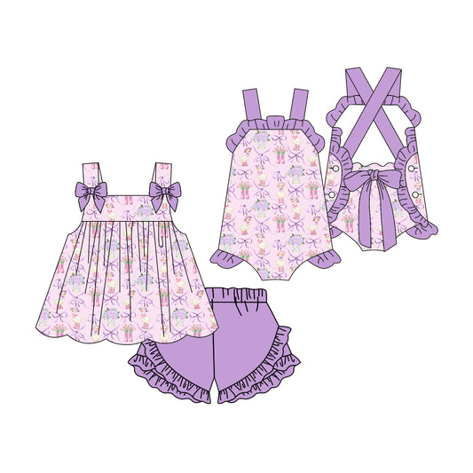 ( Moq 5 Each Style ) Sibling Baby Girls Kids Goose Bows Flower Tops Shorts Set Romper