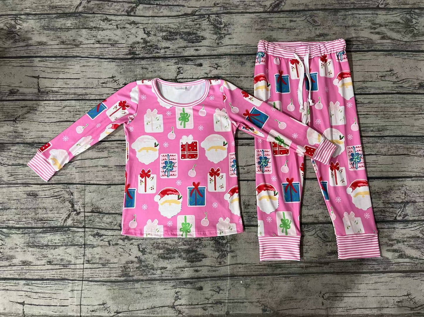 Baby Girl Pink Santa Christmas Shirt Pants Pajamas Set