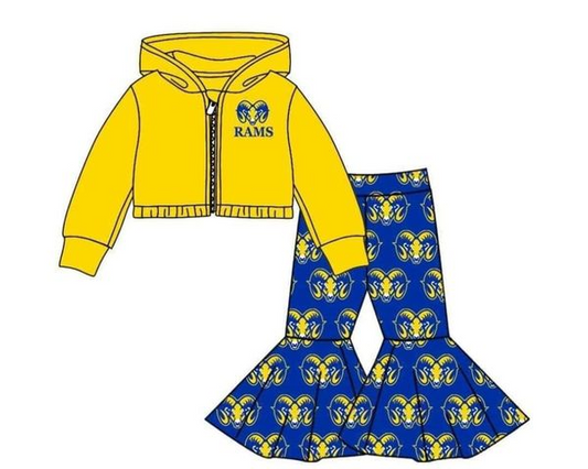 Baby Girl Team Yellow Hoodie Shirt Bell Pants Set