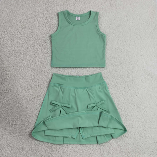 Baby Girls Kids Green Tops Shorts Skirt Shorts Summer Yoga Active Clothes Set RTS