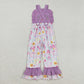 Baby Girl Sleeveless Halloween Embroidery Ghost Pumpkin Flower Purple Fall Jumpsuit