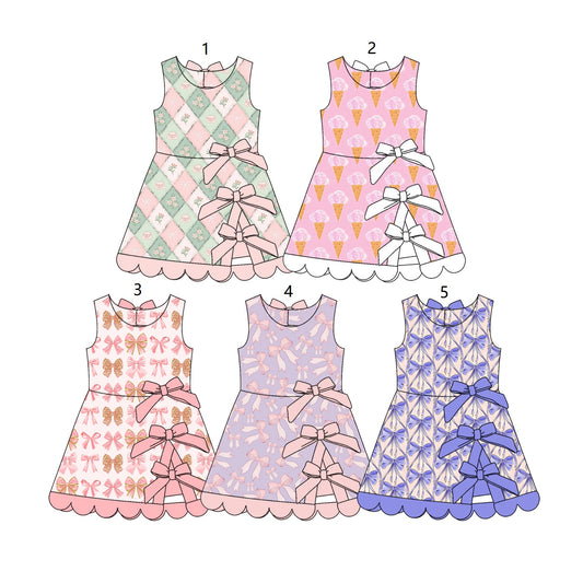( Moq 30 Each Style ) Sibling Baby Girls Kids Sleeveless Bows Knee Length Dresses