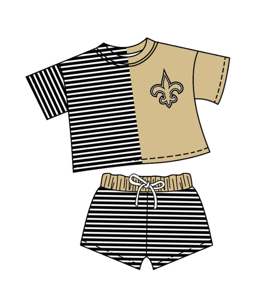 ( Moq 5 ) Baby Girls Short Sleeves Anchor Shirt Stripes Shorts Team Clothes Set