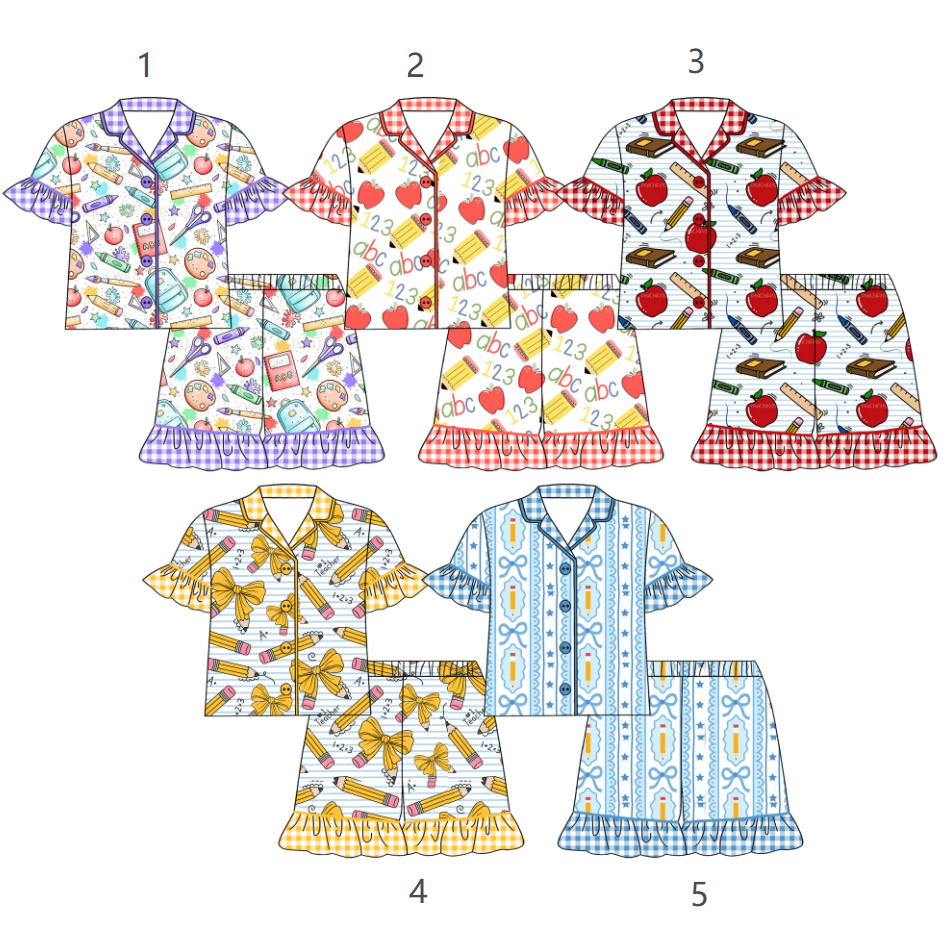 ( Moq 5 Each Style ) Sibling Baby Girls Kids Short Sleeves Buttons Shirts Shorts Sets Back to School Pajamas Clothes