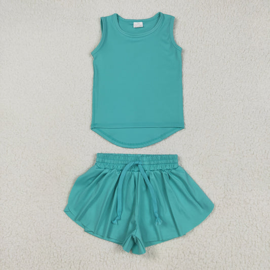 Baby Girl Sleeveless Green Vest Tops Skort Yoga Active Set RTS