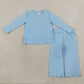 Sibling Baby Girls Kids Long Sleeves Shirts Pants Cotton Sets Pajamas Scallop Clothes RTS
