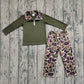 Baby Boy Long Sleeves Zipper Cotton Dark Green Shirt Camo Pants Set RTS