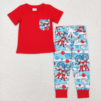 BSPO0239 Baby Boy Red Short Sleeves Pocket Shirt Dr Reading Pants Set