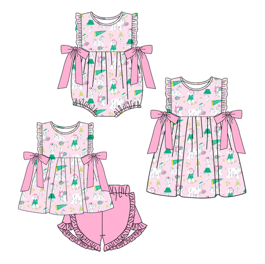 Baby Girl Dog Softball Sibling Summer Romper Dress Clothes Set ( Moq 5 Each Design )