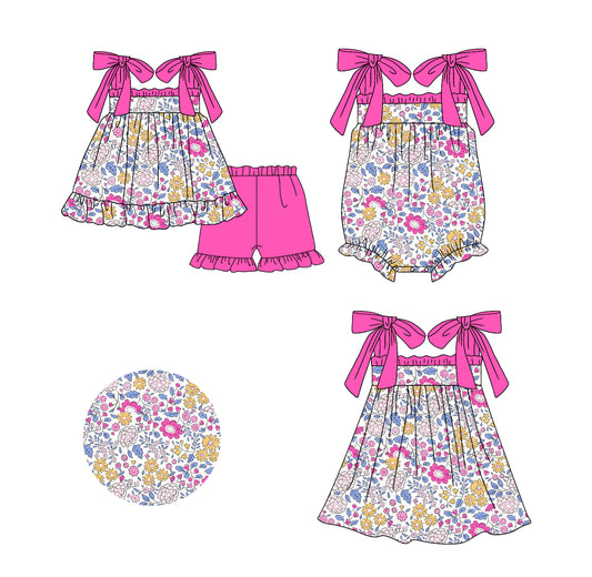 Baby Girl Pig Flower Sibling Romper Dress Clothes Set ( Moq 5 Each Design )