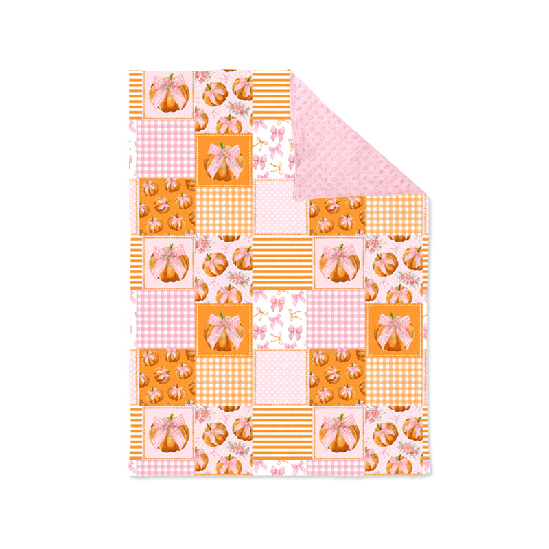 Baby Girl Pumpkin Bows Fall Pink Orange Plaid Blanket