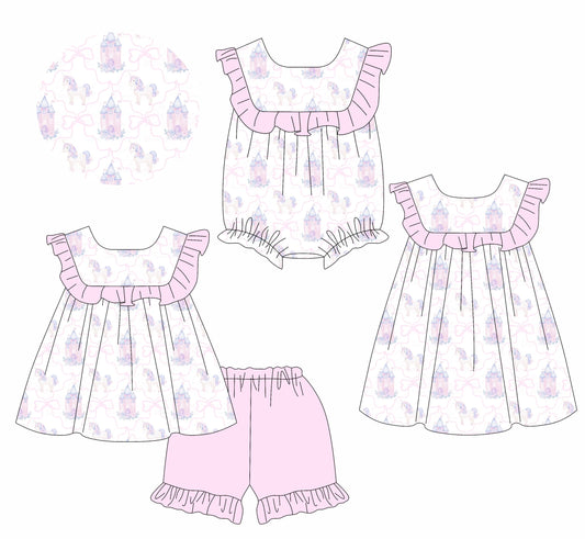 Baby Girl Castles Bows Sibling Romper Dress Set ( Moq 5 Each Style ) 1.15
