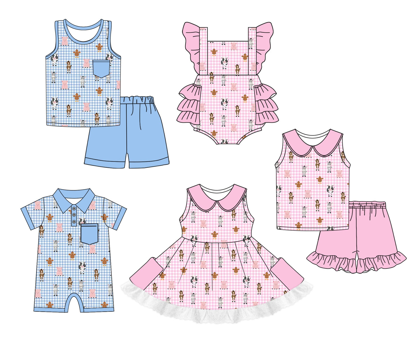 Baby Girl Farm Animals Sibling Romper Dress Set ( Moq 5 Each Style ) 1.2