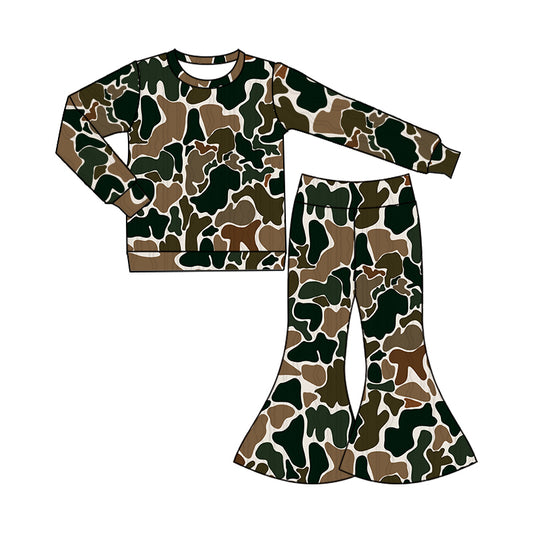 Baby Girl Long Sleeves Duck Brown Camo Shirt Bell Pants Set