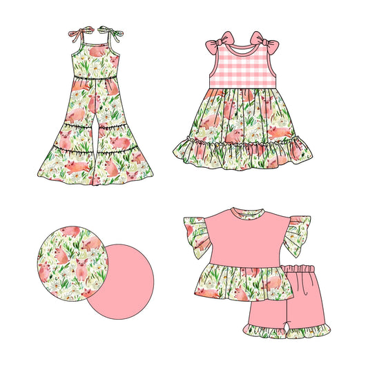 Baby Girl Pigs Flower Sibling Jumpsuit Dress Set ( Moq 5 Each Style ) 2.19