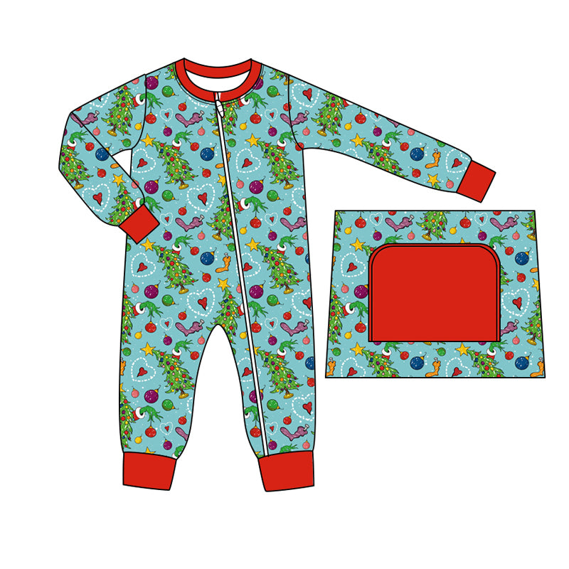 Baby Boy Infant Long Sleeves Christmas Tree Zipper Romper