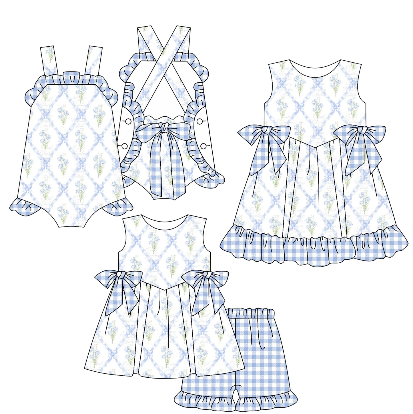 Baby Girl Floral Bows Sibling Romper Dress Set ( Moq 5 Each Style ) 2.15