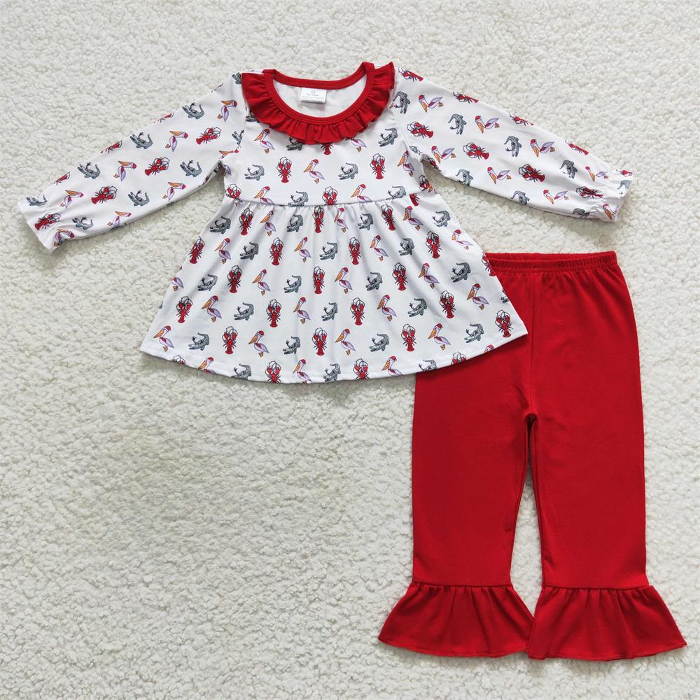 BLP0300 Baby Girl Long Sleeves Crawfish Pants Christmas Outfit