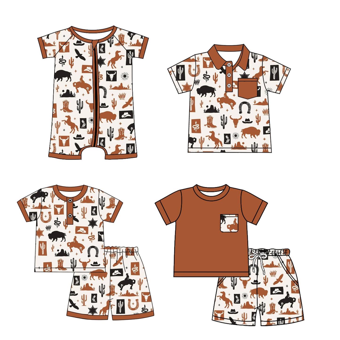 Baby Boy Short Sleeves Western Rodeo Sibling Romper Shirt Set ( Moq 5 Each Style ) 4.1